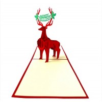Handmade 3D Pop Up Xmas Card Merry Christmas Reindeer Holly Seasonal Greetings Gift Ornament Decorations